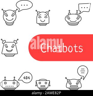 set di semplici icone chatbot a linea sottile Illustrazione Vettoriale