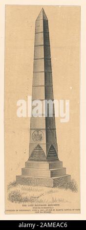 I numeri del volume del monumento del Signore Baltimore dati qui si riferiscono ai numeri originali del volume della pubblicazione, non della pubblicazione di Lossing. Tra i centri di stampa figurano Francesco Bartolozzi, Peter S. Duval, Fenner, Sears & Co., H.B. Sala, Peter Maverick E James Smile. Titolo dalla pagina del titolo del volume extra-illustrato. Em6030; Il Monumento Di Lord Baltimore. Foto Stock