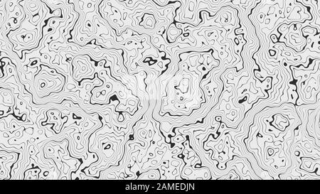 Trama astratta che appare come una mappa topografica. Linee nere su sfondo bianco. Figura 3D Foto Stock