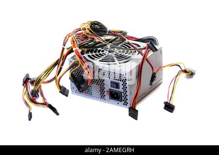L'alimentazione del calcolatore Unità su sfondo bianco Foto Stock