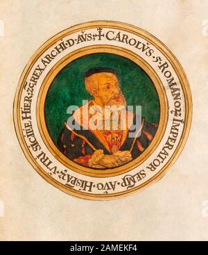 Carlo V (1500-1558) fu Sacro Romano Imperatore e Arciduca d'Austria dal 1519, Re di Spagna dal 1516, e Signore dei Paesi Bassi come Duca titolare Foto Stock