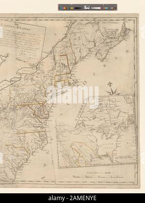 Gli Stati Uniti secondo il trattato definitivo di pace firmato a Parigi, 3d settembre 1783 Scala [ca. 1:3.200.000] (W 95°--W 59°/N 47°--N 29°) primo meridiano: Philadelphia. Include un inserto che mostra la maggior parte del Nord America. Mappatura della nazione (sovvenzione NEH, 2015-2018); gli Stati Uniti secondo il trattato definitivo di pace firmato a Parigi, settembre. 3d, 1783 Foto Stock