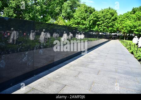 Riflettente parete murale al memoriale dei veterani di guerra coreana,washington d c,usa Foto Stock