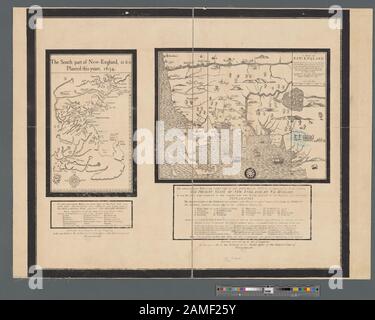 La parte sud del New-England, come è piantato questo yeare, 1634 rilievo mostrato pictorially. Include testo e riferimenti a luoghi sulle mappe. Mappatura della nazione (sovvenzione NEH, 2015-2018); la parte meridionale del New-England, come è piantato questo yeare, 1634 Foto Stock