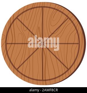 Tagliere la pizza vuota con le sezioni in legno e con l'attrezzatura da cucina rotonda. Disegno piatto icona stile cartone animato isolato Illustrazione Vettoriale