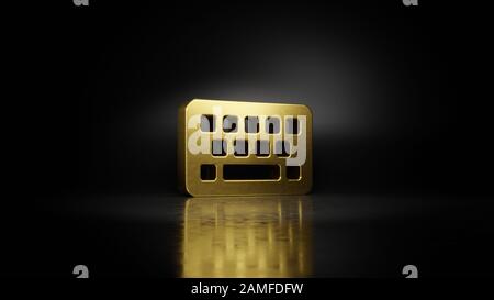 Simbolo di metallo oro della tastiera del computer rendering 3D con riflesso sfocato sul pavimento con sfondo scuro Foto Stock