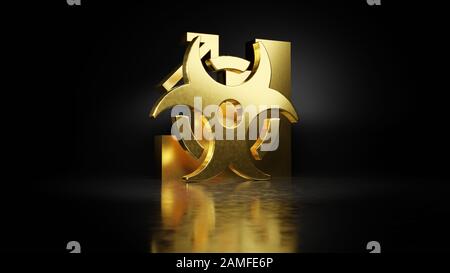 Oro metallo simbolo di scale con freccia su 3D rendering con sfocato riflessione sul pavimento con sfondo scuro Foto Stock