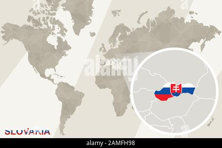 Ingrandisci la cartina e bandiera della Slovacchia. Mappa Del Mondo. Illustrazione Vettoriale
