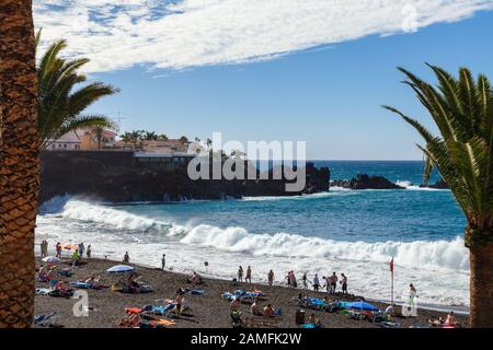 Da Playa la Arena Beach, Puerto de Santiago, Tenerife, Isole Canarie, Spagna Foto Stock