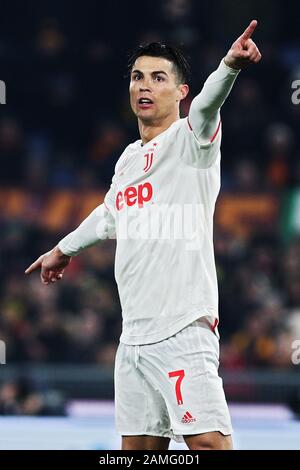 Cristiano Ronaldo della Juventus reagisce durante il campionato italiano Serie A una partita di calcio tra ROMA e Juventus il 12 gennaio 2020 allo Stadio Olimpico di Roma, Italia - Foto Federico Proietti/ESPA-Imaes Foto Stock