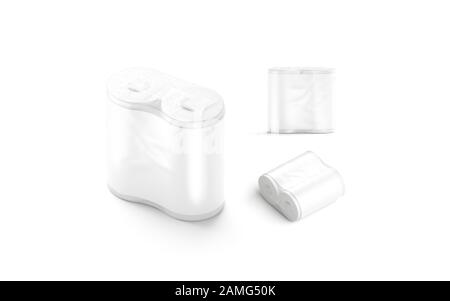 Confezione bianca di asciugamani di carta bianca con etichetta mockup, lati diversi Foto Stock