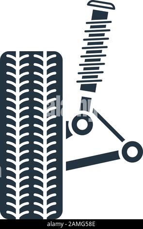 Manutenzione delle sospensioni del veicolo, icona di allineamento delle ruote - assale e assorbitore delle ruote Illustrazione Vettoriale