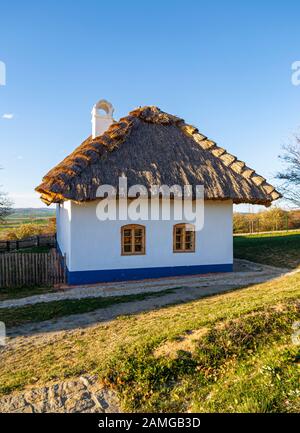 Casa con un tetto di paglia nel museo open.air Rochus, Uherske Hradiste, Repubblica Ceca Foto Stock