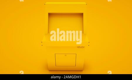 Slot Machine su sfondo giallo. La minima idea concetto, 3d'illustrazione. Foto Stock