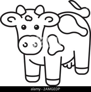 Icona cute Holstein Cow Outline. Simbolo vettore bovino, caseario e agricolo. Illustrazione Vettoriale