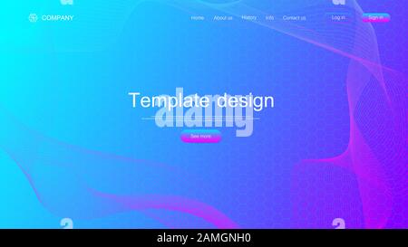 Landing page tech con sfondo colorato onde dinamiche e caselle esagonali. Astratta geometrica sfondo con linee e punti, cubo cell. Sito web Illustrazione Vettoriale