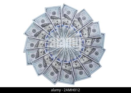 Mandala caleidoscopio dal denaro. Abstract denaro sfondo pattern raster ripetere mandala cerchio. Su sfondo bianco. Foto Stock