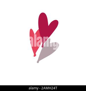 Tre palloncini d'aria colorati. Cuori su sfondo bianco. Biglietto d'auguri di San Valentino. Illustrazione vettoriale EPS 10. Illustrazione Vettoriale