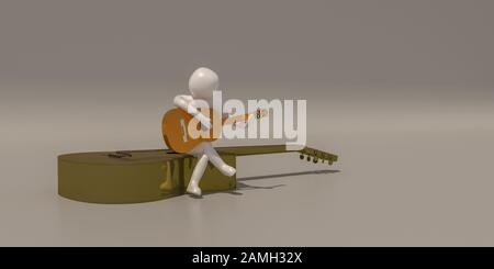 3D illustratore gruppo di musicisti di carriera su sfondo grigio, rendering 3d del lettore musicale. Include un percorso di selezione. Foto Stock