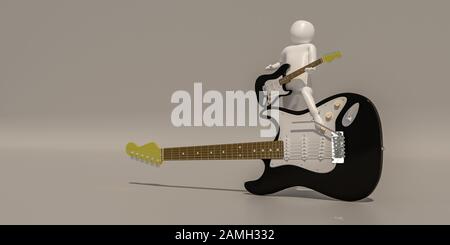 3D illustratore gruppo di musicisti di carriera su sfondo grigio, rendering 3d del lettore musicale. Include un percorso di selezione. Foto Stock