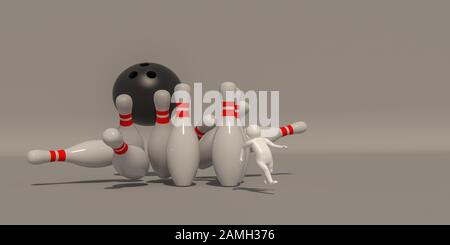 Illustratore 3D, rendering 3d, simbolo del Bowling. Foto Stock