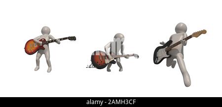 3D illustratore gruppo di musicisti di carriera su sfondo grigio, rendering 3d del lettore musicale. Include un percorso di selezione. Foto Stock