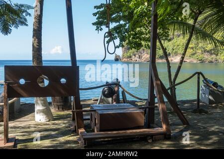 Wallilabou Bay, set di Pirati del film caraibico, Saint Vincent e Grenadine, Windward Islands, Caraibi, Antille Foto Stock