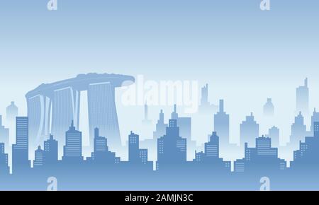 Mattina Silhouette Città Nella Marina Bay San Singapore Illustrazione Vettoriale