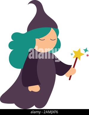 Cute Fairy Godmother con carattere wand Illustrazione Vettoriale