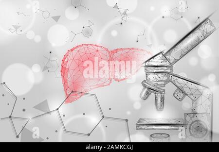 Simbolo medico medico di fegato on-line concept. Farmaco medicale microscopio tretment scienza. Web diagnosi healthcare farmacia banner di rete. Consegna Illustrazione Vettoriale