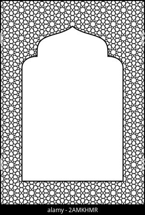 Cornice rettangolare del motivo arabo .Proporzione A4.decorazione araba per carta d'invito. Illustrazione Vettoriale