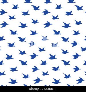 Spring Swallow Birds Simple Print. Modello senza cuciture con Birds Silhouette per tessuti disegno di stampa tessile, sfondi. Blu Elegante volo di uccelli crabe isolato su sfondo bianco Illustrazione Vettoriale