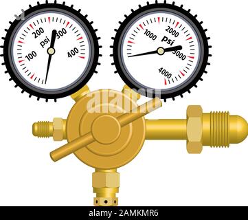 La riduzione di pressione Regolatore con manometro gas. 3D effetto vettore Illustrazione Vettoriale