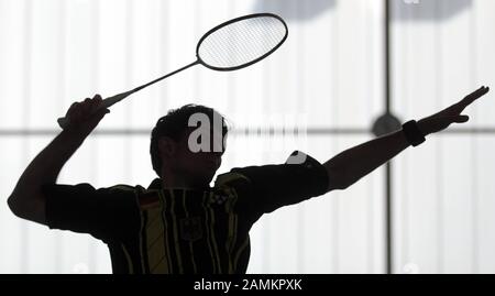 Giocatore nazionale di badminton Oliver Roth di ESV Eichenau, registrato presso il centro sportivo di Martininsried. [traduzione automatizzata] Foto Stock