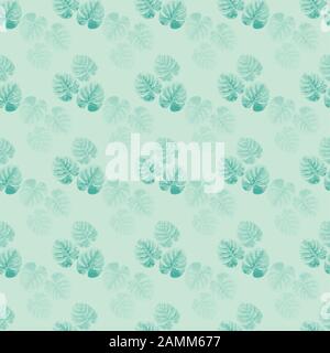 Il filodendro lascia la texture vettoriale senza cuciture. Sfondo di foglie tropicali. Natura esotica ripetizione modello teal sul verde. Design di palme Monstera per tessuti Illustrazione Vettoriale