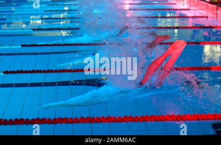 Nuotatore al festival di nuoto 'Head-Trophy' nella Sala olimpica di Monaco. In uno dei più grandi eventi di nuoto in Europa, i giovani atleti possono competere con i migliori nel loro campo. [traduzione automatizzata] Foto Stock