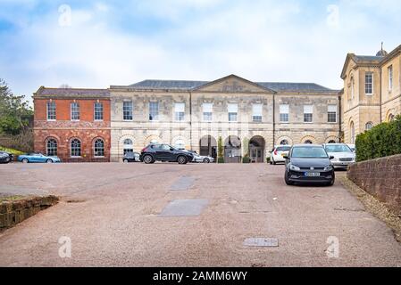 Exeter, DEVON, Regno Unito - 31MAR19: The Old Court House at Exeter Castle. Foto Stock