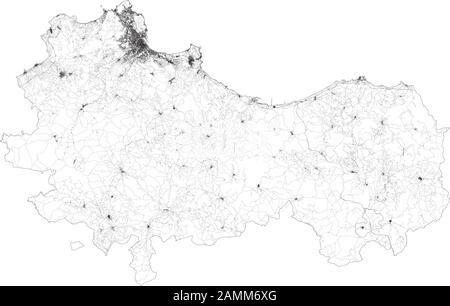 Mappa satellitare della Provincia di Palermo città e strade, edifici e strade di collegamento delle aree circostanti. Regione Sicilia, Italia. Sicilia. Mappa strade Illustrazione Vettoriale