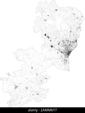 Mappa satellitare della provincia di Catania città e strade, edifici e strade di collegamento delle aree circostanti. Regione Sicilia, Italia. Sicilia. Mappa strade Illustrazione Vettoriale