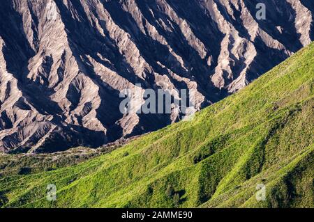 La texture del Monte Bromo & Batok vulcani in bromo Tengger Semeru National Park, Java Orientale, Indonesia. Foto Stock