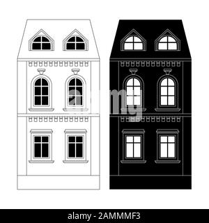 Casa. Disegno con contorno bianco e nero Illustrazione Vettoriale