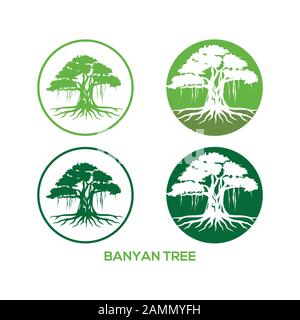 Illustrazioni del vettore dell'albero, radici, VETTORE dell'albero del mangrove isolato. Concetto del marchio Banyan per il vostro commercio Illustrazione Vettoriale