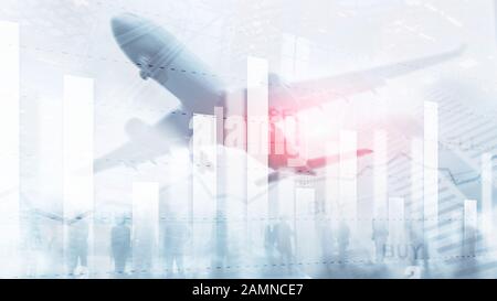 Financial stock trading grafico schema grafico della finanza aziendale concetto doppia esposizione dei supporti misti Foto Stock