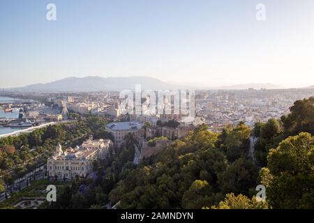 Veduta aerea del centro storico di Malaga, Spagna Foto Stock