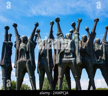 Monumento ungherese nel parco monumento, memoriale del campo di concentramento, campo di concentramento Mauthausen, Mauthausen, Austria superiore, Austria Foto Stock