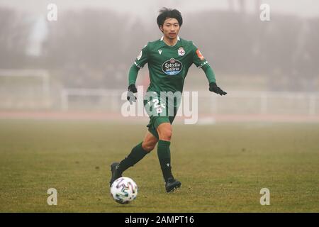 Salamanca, Spagna. 12th Gen 2020. Gaku Shibasaki (Deportivo) Calcio : Spagnolo 'Copa del Rey' partita tra Unionistas de Salamanca CF 1 (8-7) 1 RC Deportivo de la Coruna al Las Pistas del Helmantico di Salamanca, Spagna . Credito: Mutsu Kawamori/Aflo/Alamy Live News Foto Stock