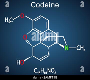 Codeina, molecola analgesica oppioide. Viene usato come agente analgesico centrale, sedativo, ipnotico, antinocicettivo, antististaltico. Chimica strutturale Illustrazione Vettoriale