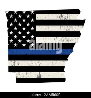 Una bandiera di supporto della polizia nella forma dello stato di illustrazione dell'Arkansas. Vector EPS 10 disponibile. Foto Stock