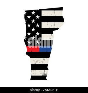Una bandiera americana a forma di stato della polizia del Vermont e vigili del fuoco sostegno illustrazione. Vector EPS 10 disponibile. Foto Stock