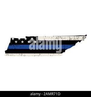 Una bandiera di sostegno della polizia in forma di illustrazione dello stato del Tennessee. Vector EPS 10 disponibile. Foto Stock